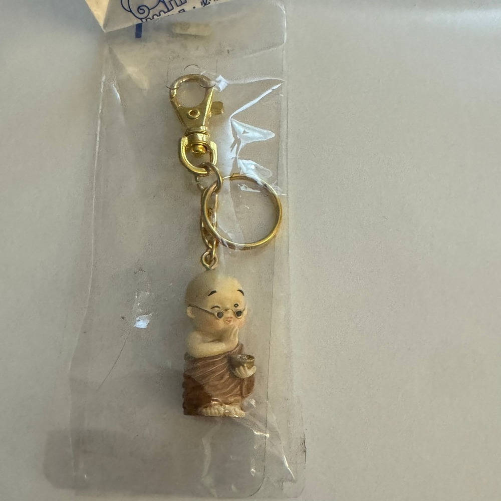 Monk Key Chain, Lucky Good Fortune Buddhism Priest Charm, Gold‎ Toned Metal